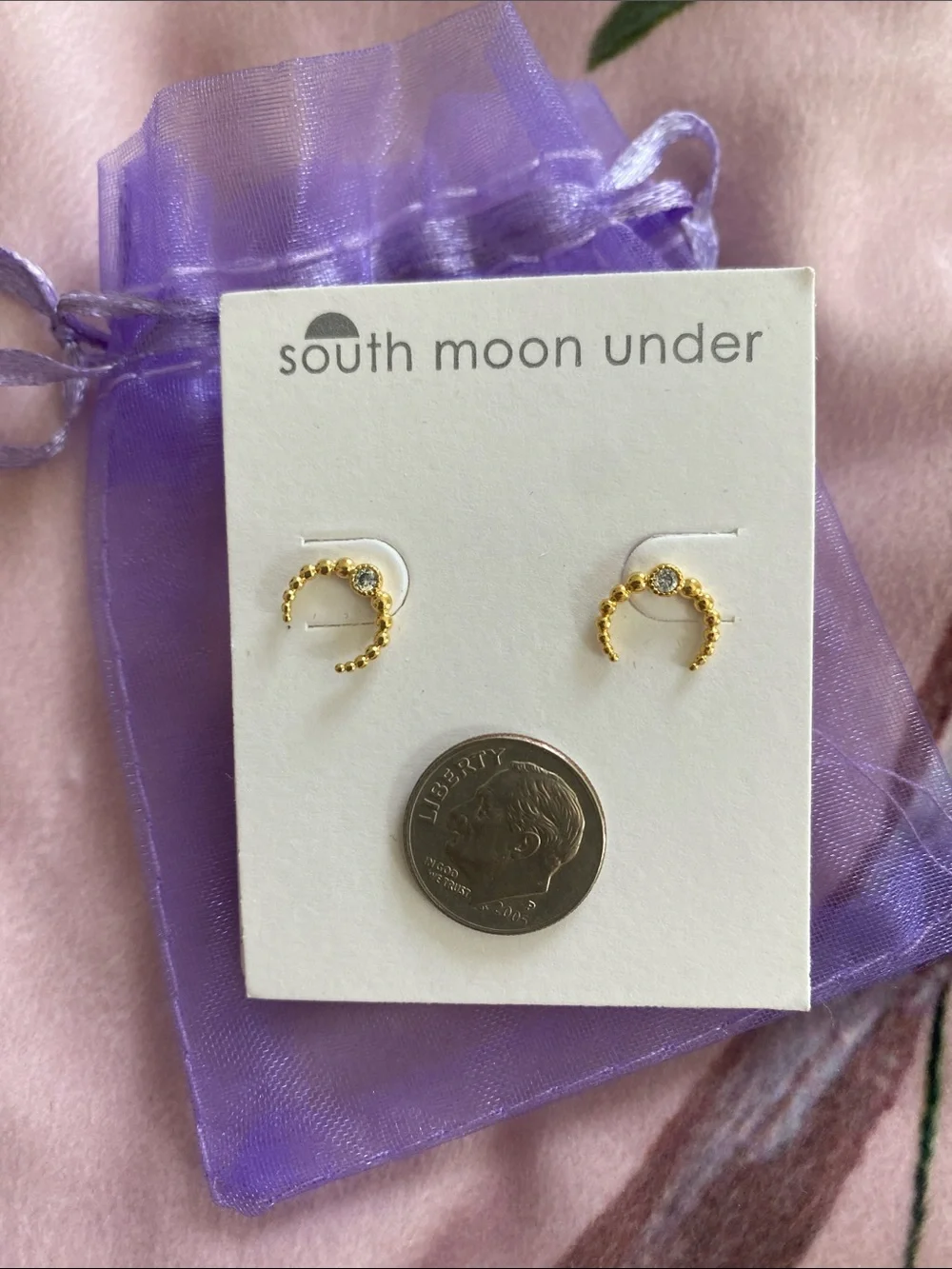 South Moon Under 14K Gold Dip Crescent Moon CZ Studs